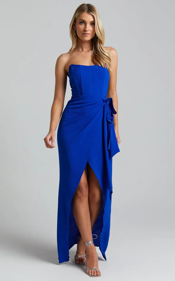 Showpo Abigail Maxi Dress 8211 Bodice Tie Dress In Navy Women Dresses