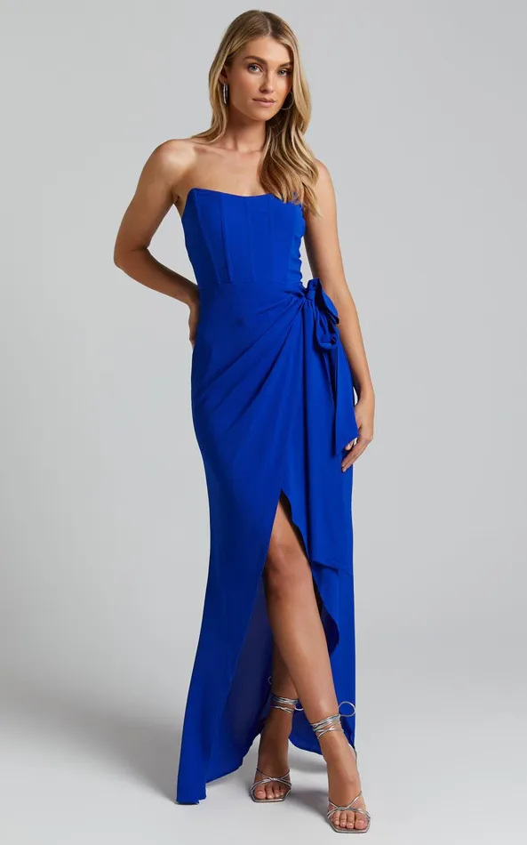 Showpo Abigail Maxi Dress 8211 Bodice Tie Dress In Navy Women Dresses