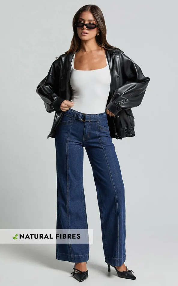 Showpo Ace Jeans 8211 Wide Leg Denim Jeans In Indigo Women Denim