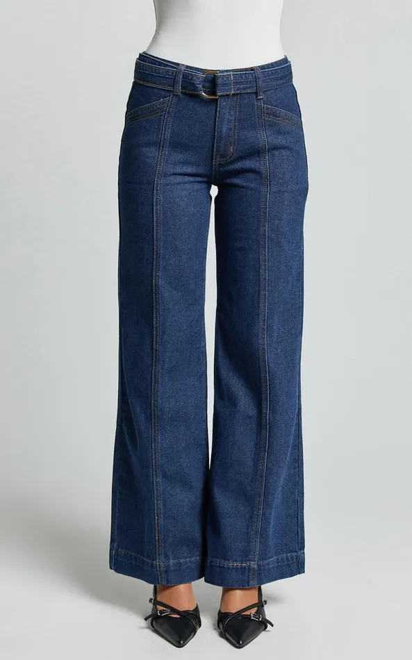 Showpo Ace Jeans 8211 Wide Leg Denim Jeans In Indigo Women Denim