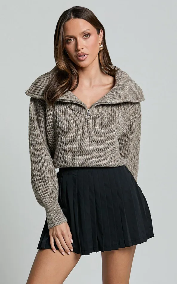 Showpo Ace Jumper 8211 Chunky Quarter Zip Knit Jumper In Taupe Women Knitwear Showpo Ace Jumper 8211 Chunky Quarter Zip Knit Jumper In Taupe Women Knitwear