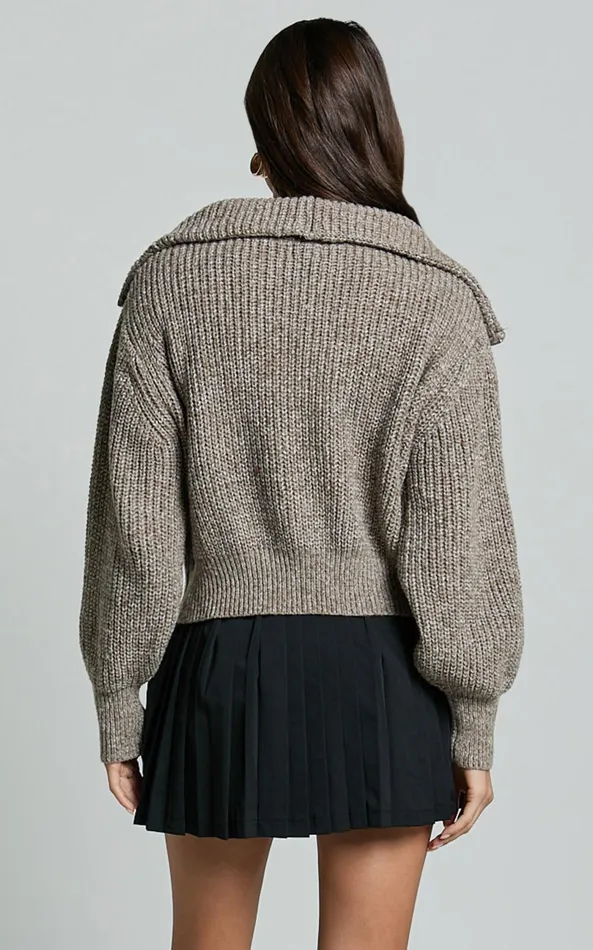 Showpo Ace Jumper 8211 Chunky Quarter Zip Knit Jumper In Taupe Women Knitwear