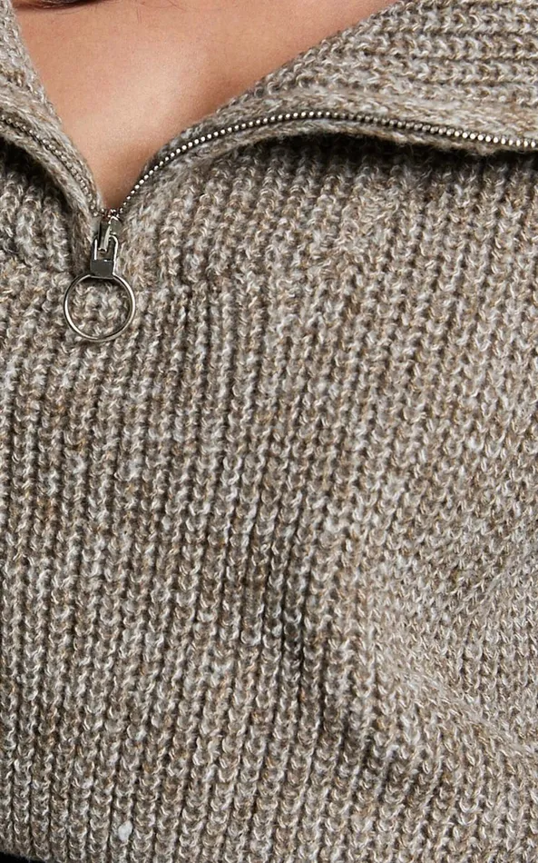 Showpo Ace Jumper 8211 Chunky Quarter Zip Knit Jumper In Taupe Women Knitwear