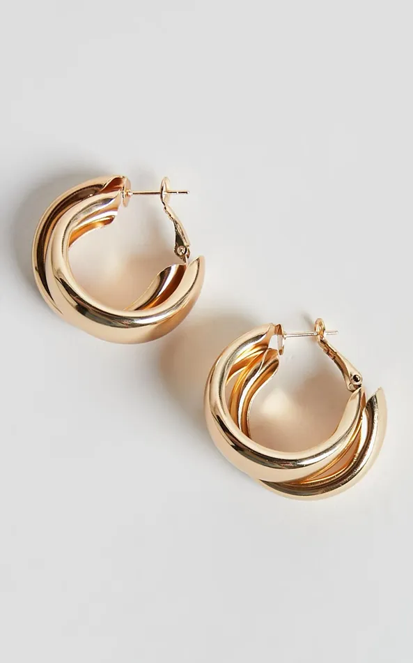 Showpo Adaleen Double Hoop Earrings In Gold Women Earrings