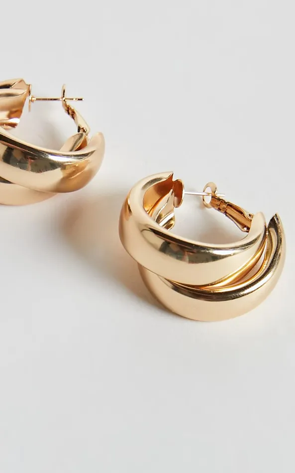 Showpo Adaleen Double Hoop Earrings In Gold Women Earrings