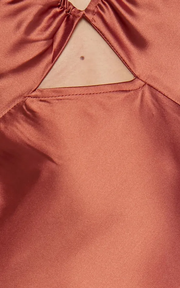 Showpo Adaleine Midi Dress 8211 Plunge Neck Puff Sleeve Dress In Copper Women Dresses