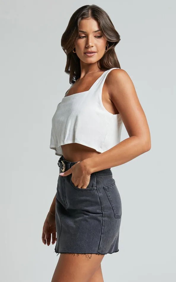 Showpo Adan Mini Skirt 8211 Recycled Cotton Frayed Hem Denim Skirt In Black Women Shop Conscious