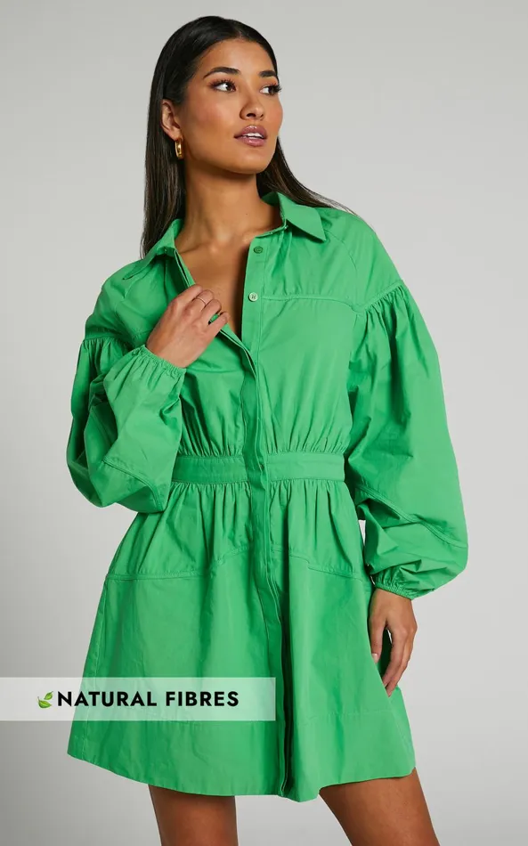 Showpo Adanny Mini Dress 8211 Long Puff Sleeve Shirt Dress In Green Women Dresses Showpo Adanny Mini Dress 8211 Long Puff Sleeve Shirt Dress In Green Women Dresses