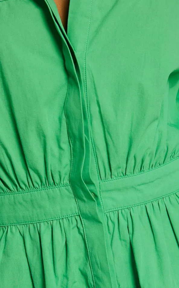 Showpo Adanny Mini Dress 8211 Long Puff Sleeve Shirt Dress In Green Women Dresses