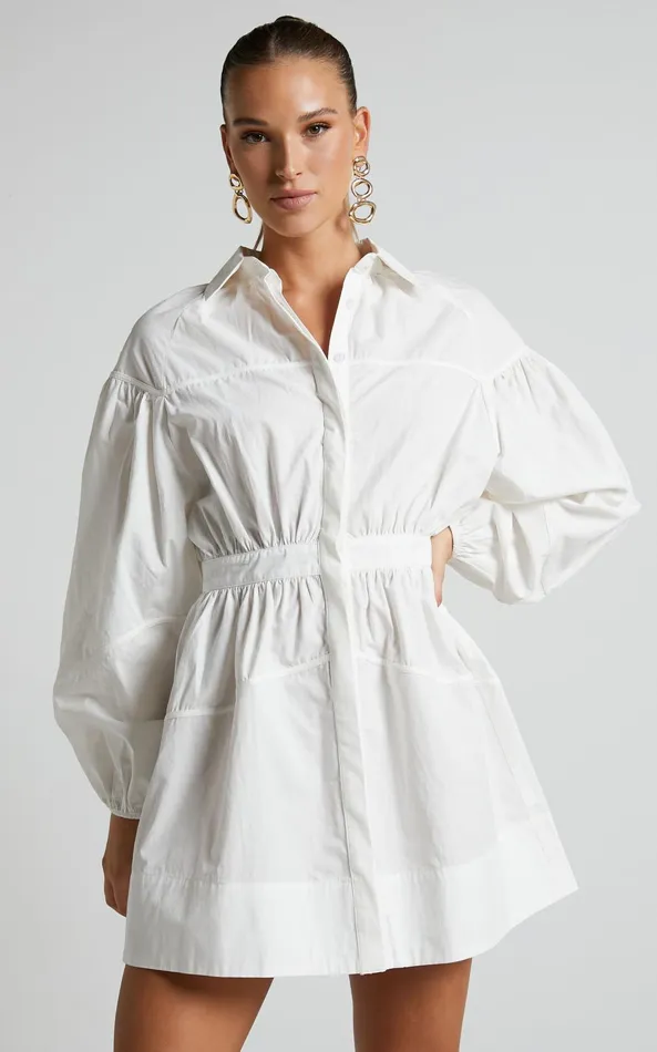Showpo Adanny Mini Dress 8211 Long Puff Sleeve Shirt Dress In White Women Dresses Showpo Adanny Mini Dress 8211 Long Puff Sleeve Shirt Dress In White Women Dresses