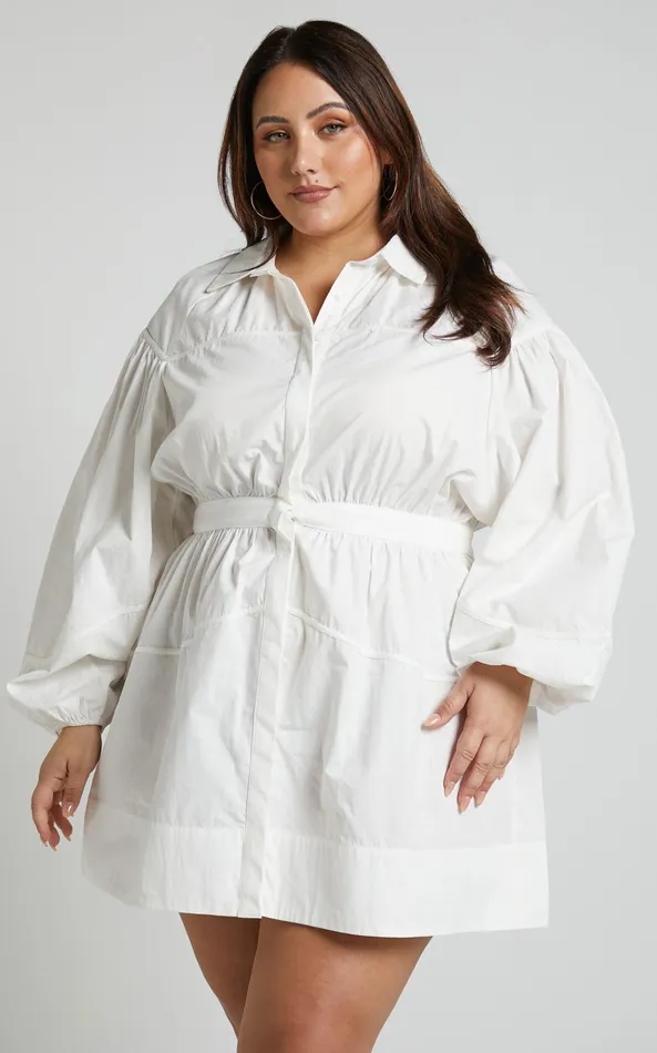 Showpo Adanny Mini Dress 8211 Long Puff Sleeve Shirt Dress In White Women Dresses Showpo Adanny Mini Dress 8211 Long Puff Sleeve Shirt Dress In White Women Dresses