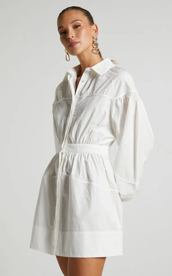 Showpo Adanny Mini Dress 8211 Long Puff Sleeve Shirt Dress In White Women Dresses Showpo Adanny Mini Dress 8211 Long Puff Sleeve Shirt Dress In White Women Dresses