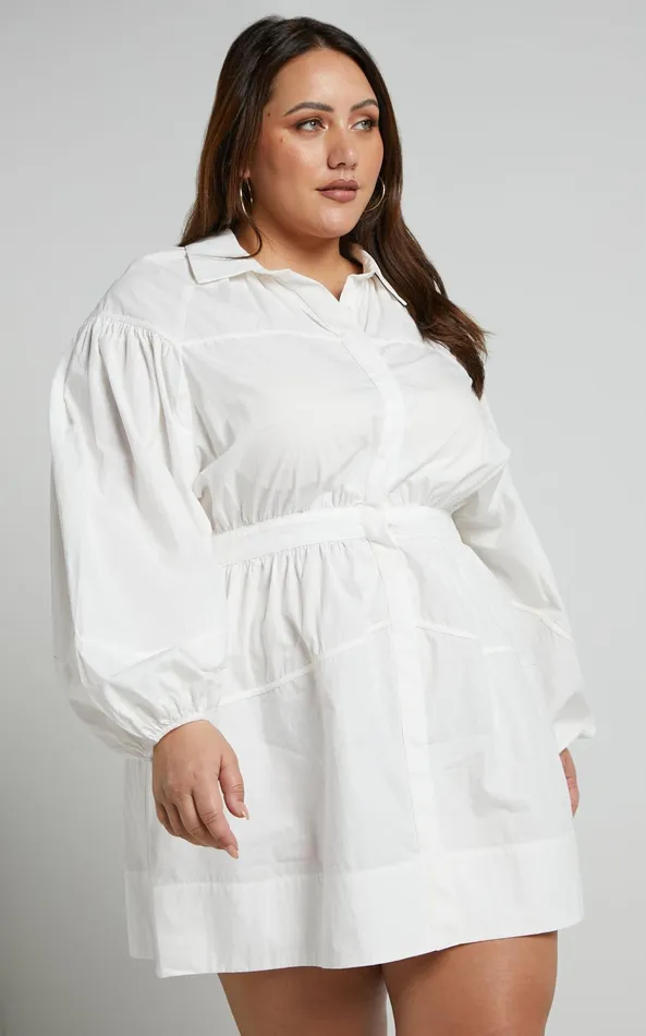 Showpo Adanny Mini Dress 8211 Long Puff Sleeve Shirt Dress In White Women Dresses Showpo Adanny Mini Dress 8211 Long Puff Sleeve Shirt Dress In White Women Dresses