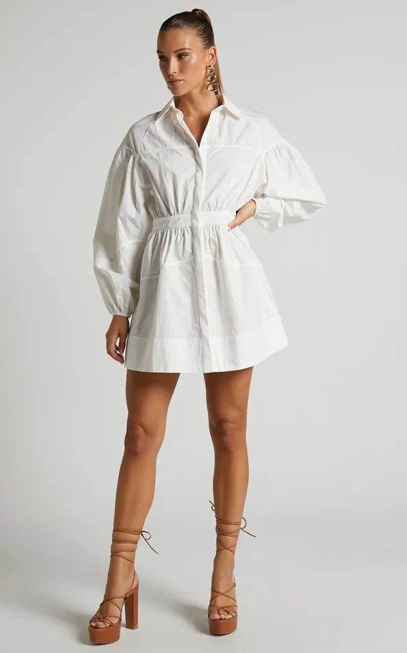 Showpo Adanny Mini Dress 8211 Long Puff Sleeve Shirt Dress In White Women Dresses Showpo Adanny Mini Dress 8211 Long Puff Sleeve Shirt Dress In White Women Dresses