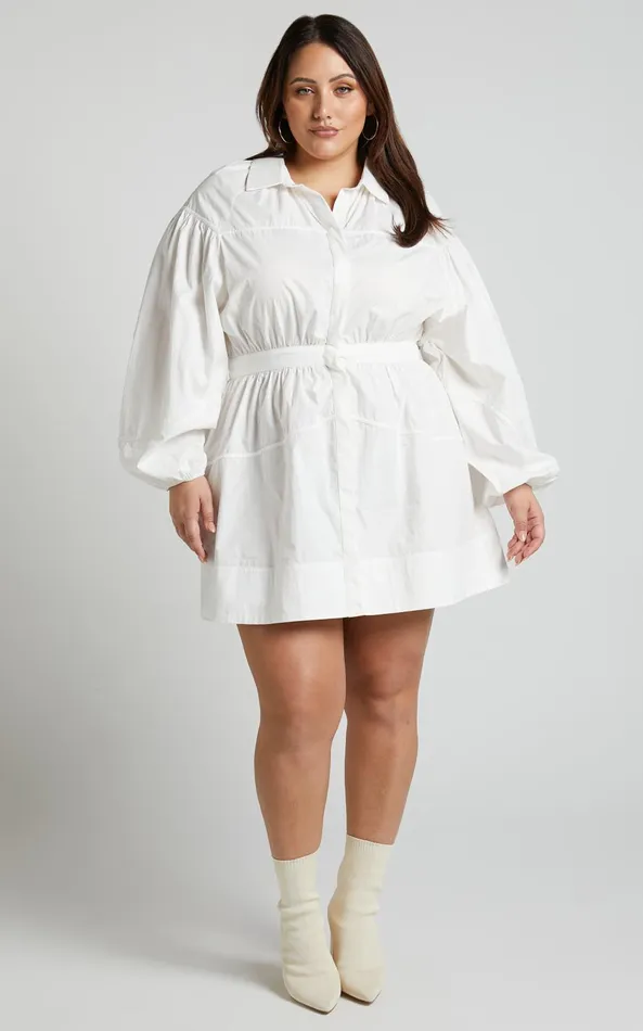 Showpo Adanny Mini Dress 8211 Long Puff Sleeve Shirt Dress In White Women Dresses Showpo Adanny Mini Dress 8211 Long Puff Sleeve Shirt Dress In White Women Dresses