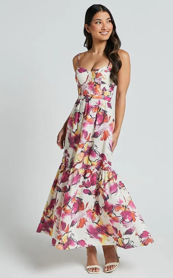Showpo Adara Midi Dress 8211 Strappy Bustier Dress In Dahlia Dusk Floral Women Dresses Showpo Adara Midi Dress 8211 Strappy Bustier Dress In Dahlia Dusk Floral Women Dresses