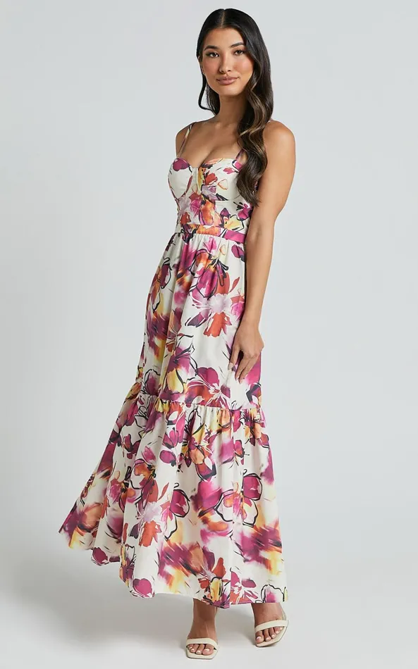 Showpo Adara Midi Dress 8211 Strappy Bustier Dress In Dahlia Dusk Floral Women Dresses