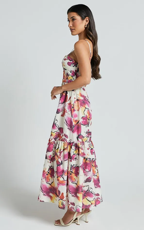 Showpo Adara Midi Dress 8211 Strappy Bustier Dress In Dahlia Dusk Floral Women Dresses