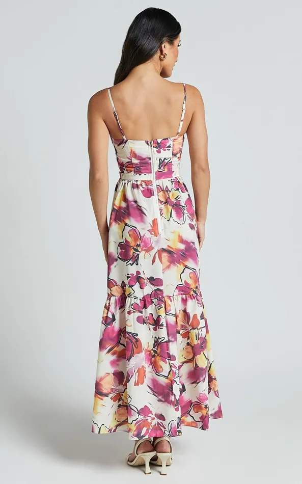 Showpo Adara Midi Dress 8211 Strappy Bustier Dress In Dahlia Dusk Floral Women Dresses