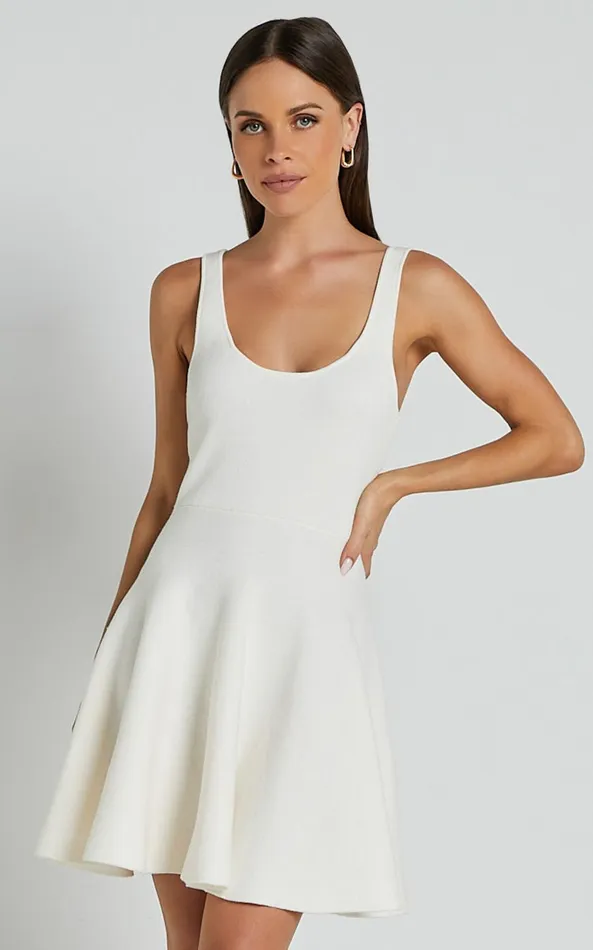Showpo Addison Mini Dress 8211 Recycled Polyester Knitted Scoop Neck Dress In Ivory Women Dresses Showpo Addison Mini Dress 8211 Recycled Polyester Knitted Scoop Neck Dress In Ivory Women Dresses