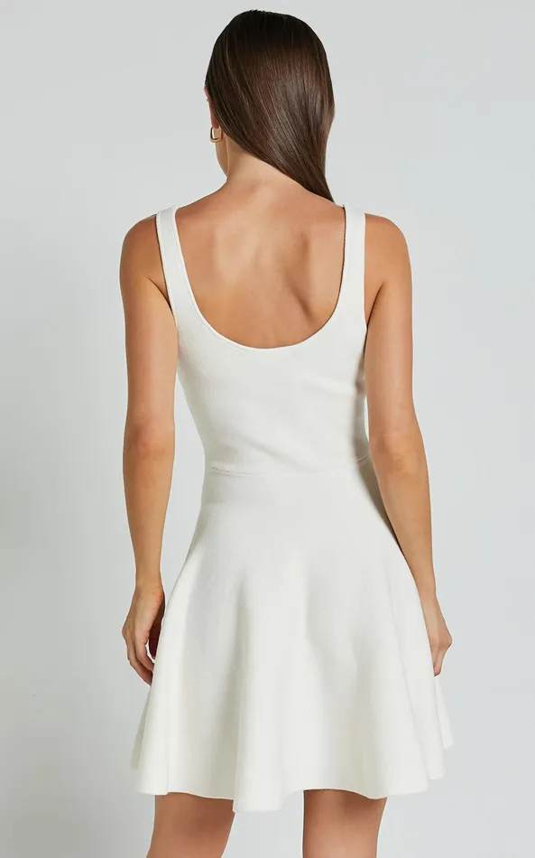 Showpo Addison Mini Dress 8211 Recycled Polyester Knitted Scoop Neck Dress In Ivory Women Dresses