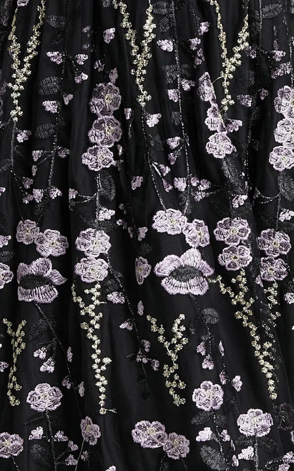 Showpo Adeje Maxi Dress Aline Embroidered Tulle Dress In Black And Purple Floral Women Dresses