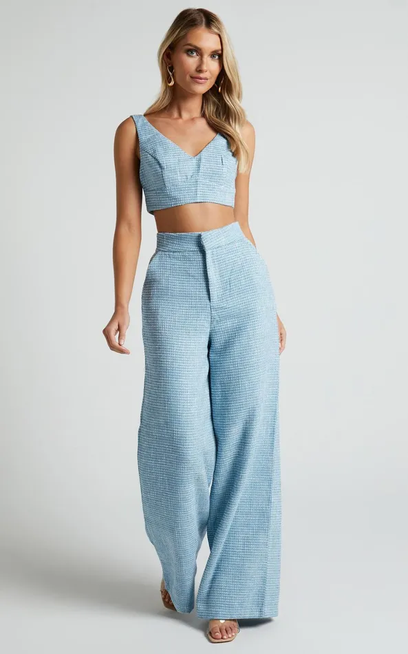 Showpo Adelaide Two Piece Set 8211 Crop Top And Wide Leg Pants Set In Baby Blue Women Curve Clothes Showpo Adelaide Two Piece Set 8211 Crop Top And Wide Leg Pants Set In Baby Blue Women Curve Clothes