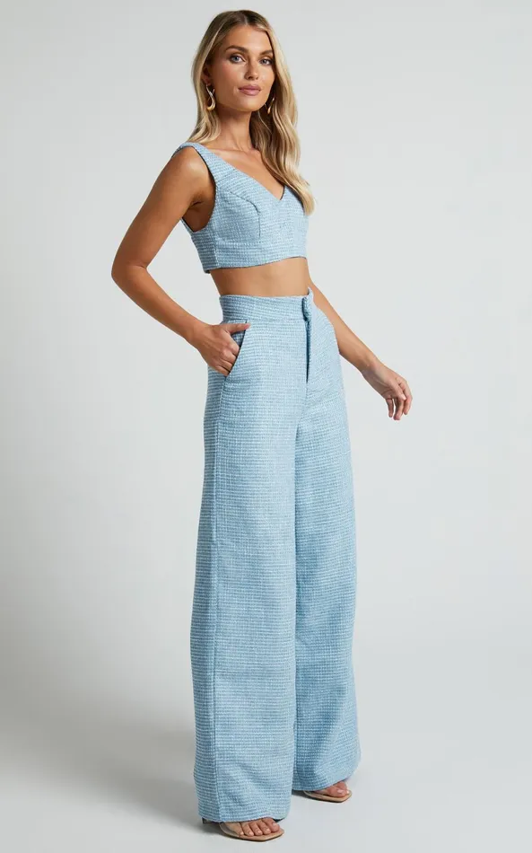 Showpo Adelaide Two Piece Set 8211 Crop Top And Wide Leg Pants Set In Baby Blue Women Curve Clothes