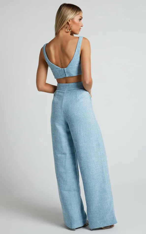 Showpo Adelaide Two Piece Set 8211 Crop Top And Wide Leg Pants Set In Baby Blue Women Curve Clothes