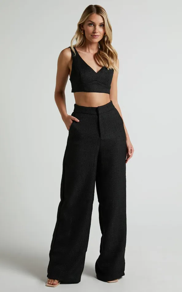 Showpo Adelaide Two Piece Set 8211 Crop Top And Wide Leg Pants Set In Black Women Curve Clothes Showpo Adelaide Two Piece Set 8211 Crop Top And Wide Leg Pants Set In Black Women Curve Clothes