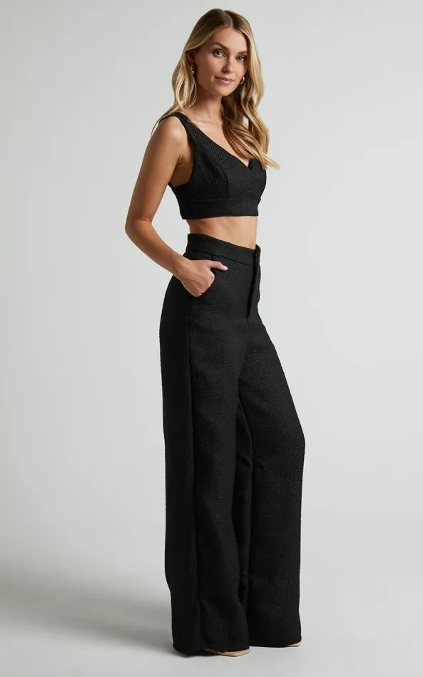 Showpo Adelaide Two Piece Set 8211 Crop Top And Wide Leg Pants Set In Black Women Curve Clothes
