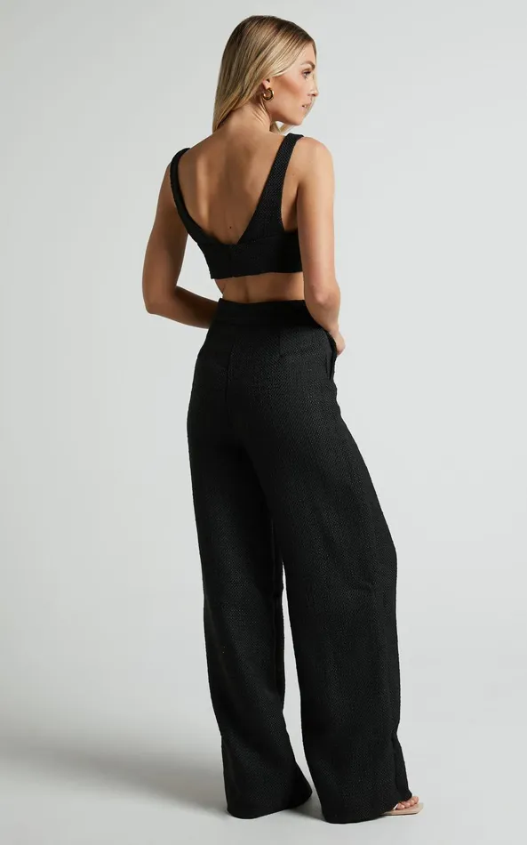 Showpo Adelaide Two Piece Set 8211 Crop Top And Wide Leg Pants Set In Black Women Curve Clothes