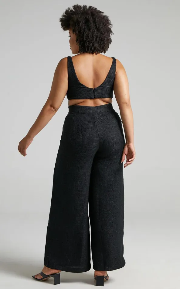 Showpo Adelaide Two Piece Set 8211 Crop Top And Wide Leg Pants Set In Black Women Curve Clothes