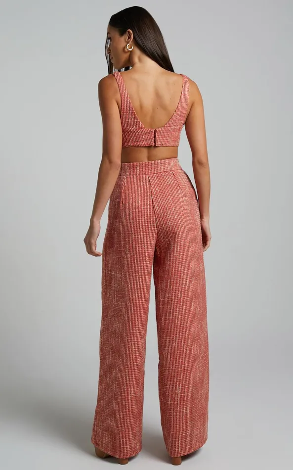 Showpo Adelaide Two Piece Set 8211 Crop Top And Wide Leg Pants Set In Burnt Orange Women Curve Clothes