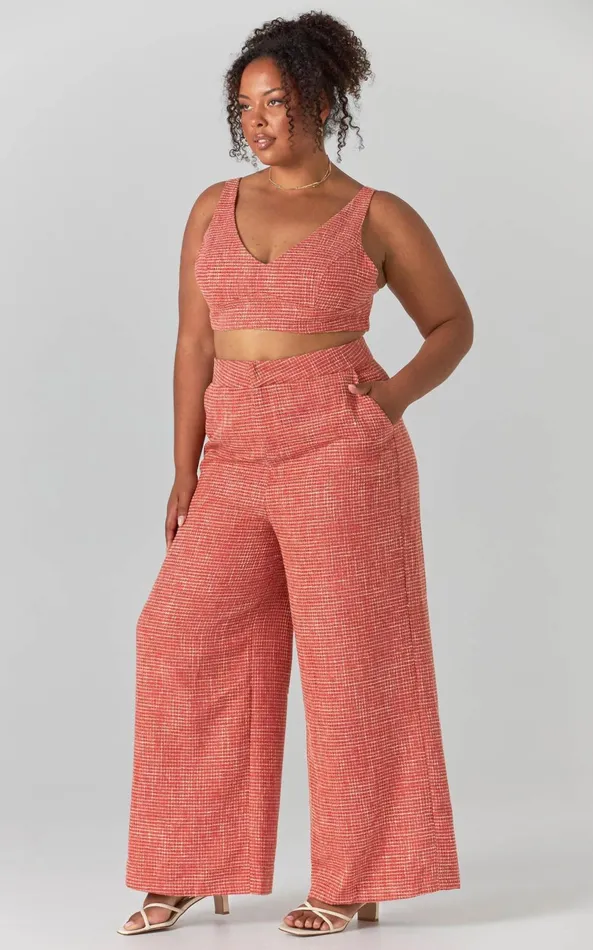 Showpo Adelaide Two Piece Set 8211 Crop Top And Wide Leg Pants Set In Burnt Orange Women Curve Clothes