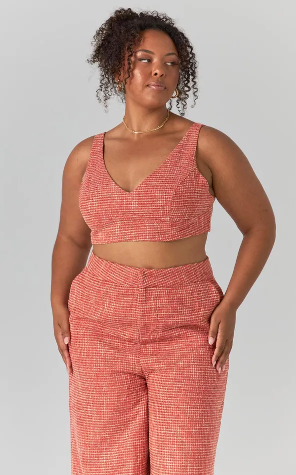 Showpo Adelaide Two Piece Set 8211 Crop Top And Wide Leg Pants Set In Burnt Orange Women Curve Clothes