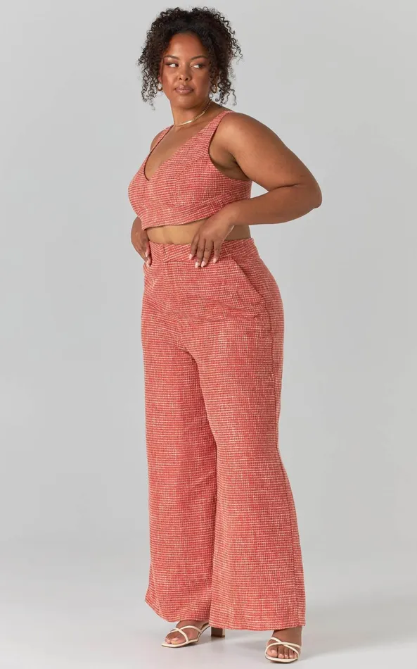 Showpo Adelaide Two Piece Set 8211 Crop Top And Wide Leg Pants Set In Burnt Orange Women Curve Clothes