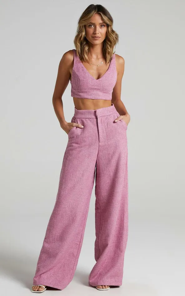 Showpo Adelaide Two Piece Set 8211 Crop Top And Wide Leg Pants Set In Pink Women Curve Clothes Showpo Adelaide Two Piece Set 8211 Crop Top And Wide Leg Pants Set In Pink Women Curve Clothes