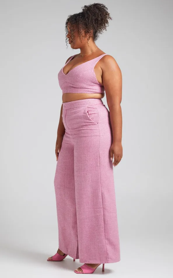 Showpo Adelaide Two Piece Set 8211 Crop Top And Wide Leg Pants Set In Pink Women Curve Clothes