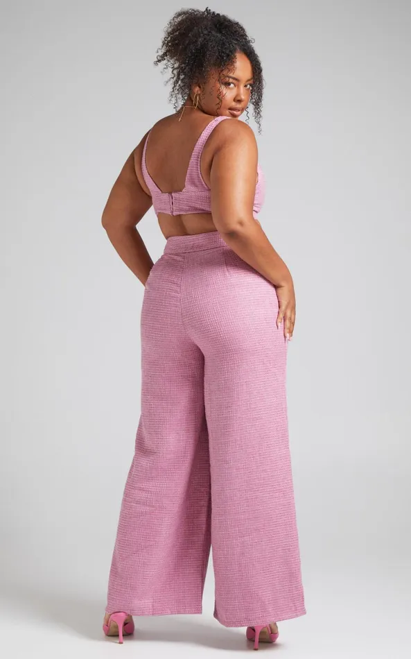 Showpo Adelaide Two Piece Set 8211 Crop Top And Wide Leg Pants Set In Pink Women Curve Clothes