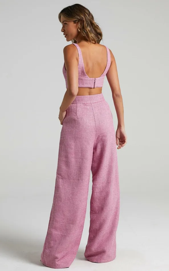 Showpo Adelaide Two Piece Set 8211 Crop Top And Wide Leg Pants Set In Pink Women Curve Clothes