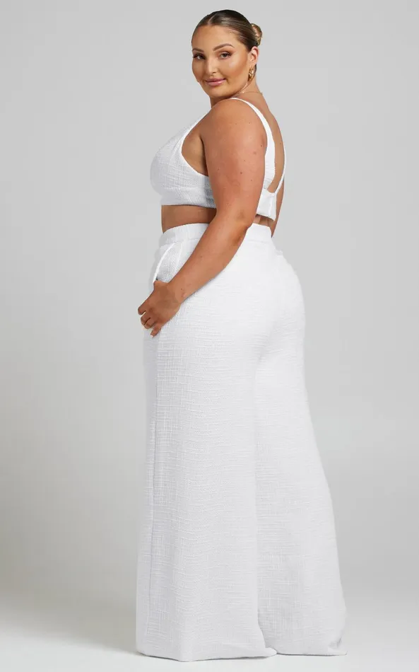 Showpo Adelaide Two Piece Set 8211 Crop Top And Wide Leg Pants Set In White Women Curve Clothes