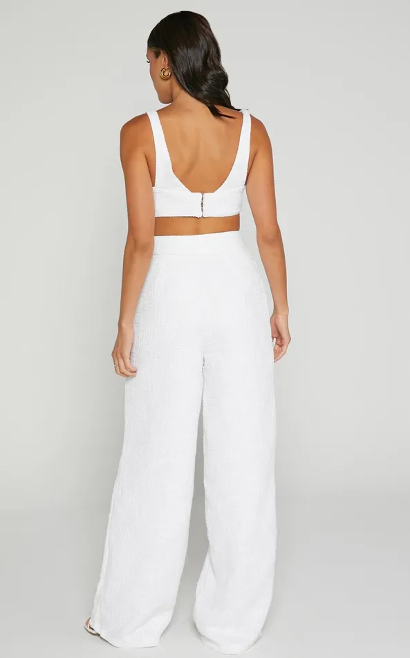 Showpo Adelaide Two Piece Set 8211 Crop Top And Wide Leg Pants Set In White Women Curve Clothes