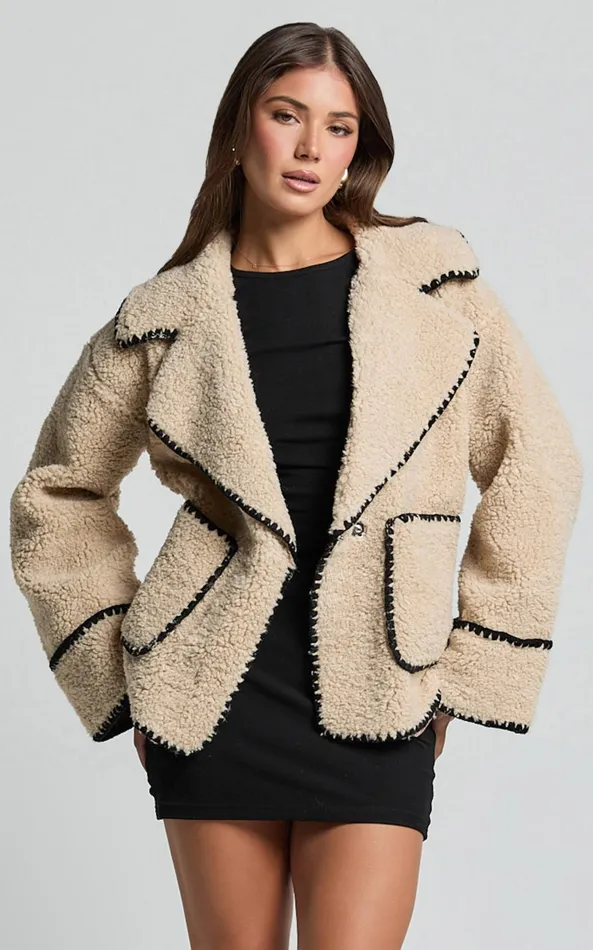 Showpo Adeline Jacket 8211 Oversized Blanket Stitched Shearling Jacket In Caramel Women Jackets and Coats Showpo Adeline Jacket 8211 Oversized Blanket Stitched Shearling Jacket In Caramel Women Jackets and Coats