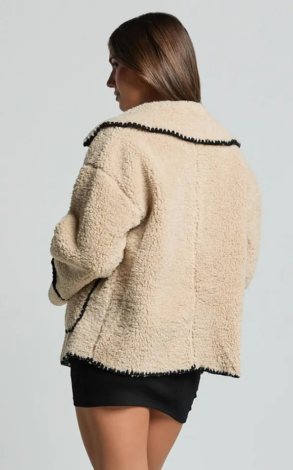 Showpo Adeline Jacket 8211 Oversized Blanket Stitched Shearling Jacket In Caramel Women Jackets and Coats
