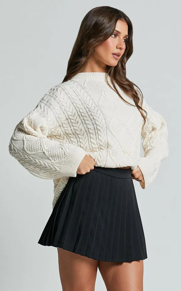 Showpo Adeline Jumper 8211 Oversized Crew Neck Cable Knit Jumper In Cream Women Knitwear