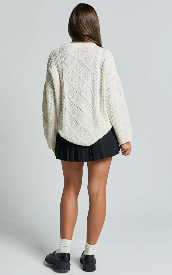 Showpo Adeline Jumper 8211 Oversized Crew Neck Cable Knit Jumper In Cream Women Knitwear