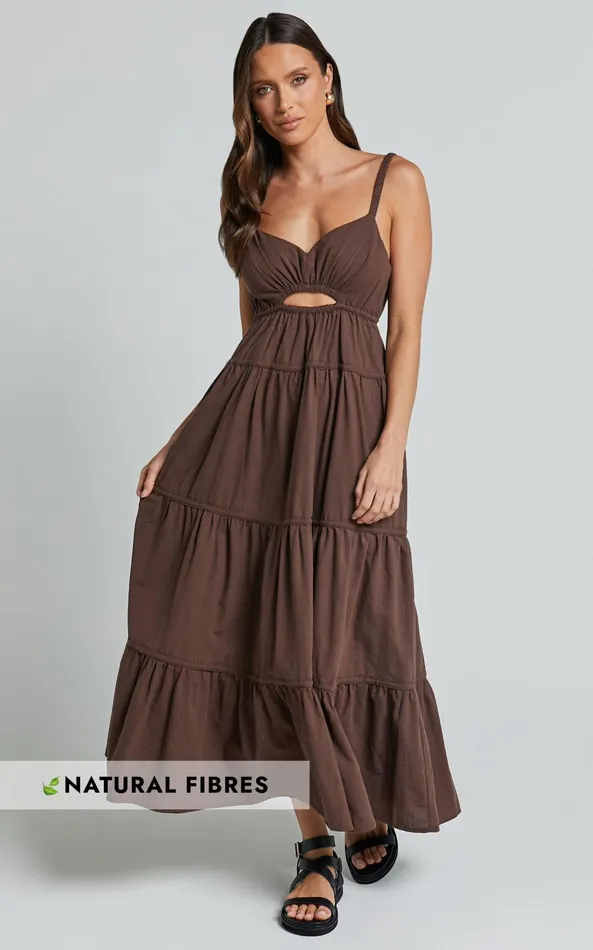 Showpo Adia Midi Dress 8211 Front Keyhole Tie Back Tiered Dress In Chocolate Women Dresses Showpo Adia Midi Dress 8211 Front Keyhole Tie Back Tiered Dress In Chocolate Women Dresses