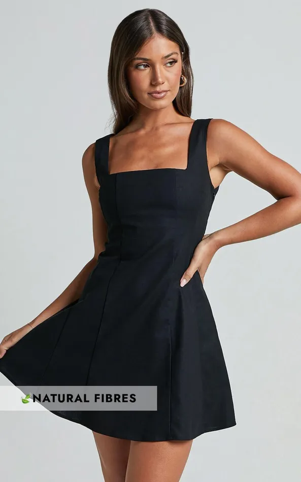 Showpo Adiana Mini Dress 8211 Linen Look Square Neck Shirred Back A Line Dress In Black Women Dresses Showpo Adiana Mini Dress 8211 Linen Look Square Neck Shirred Back A Line Dress In Black Women Dresses