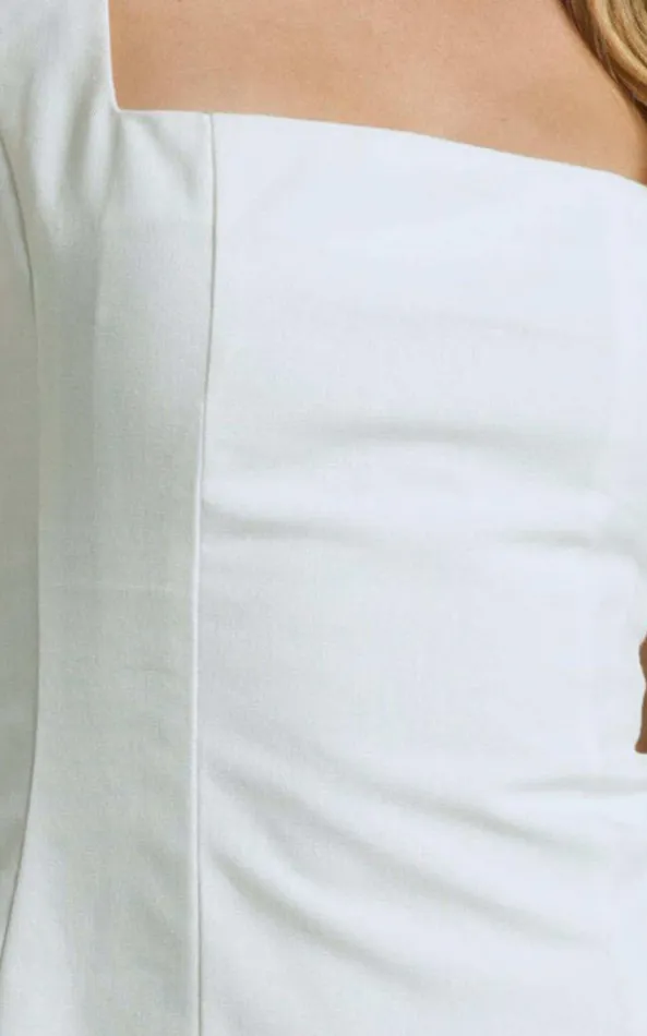 Showpo Adiana Mini Dress 8211 Linen Look Square Neck Shirred Back A Line Dress In Off White Women Dresses